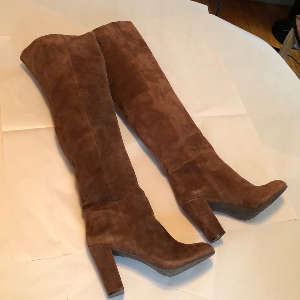 Nine West Cognac Suede Over The Knee Boots